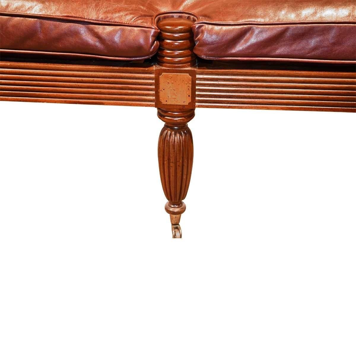American Attractive Regency Style Mahogany Bench with Button Tufted Leather Squab For Sale