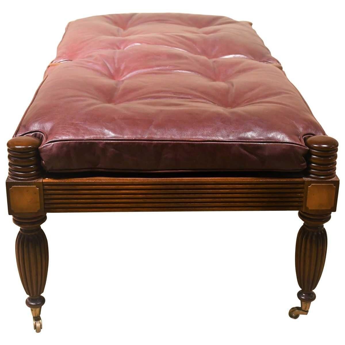 Attractive Regency Style Mahogany Bench with Button Tufted Leather Squab In Excellent Condition For Sale In North Salem, NY