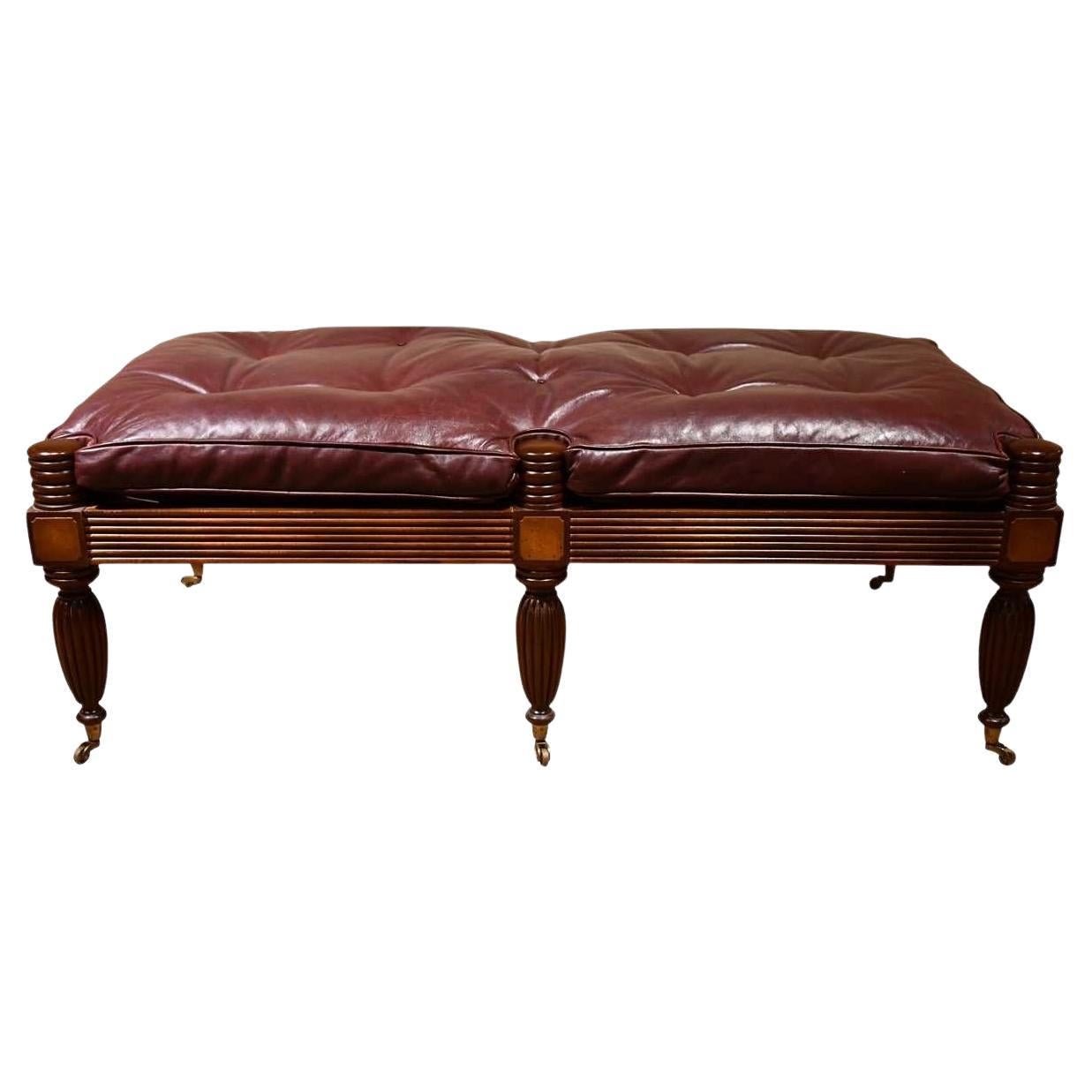 Attractive Regency Style Mahogany Bench with Button Tufted Leather Squab