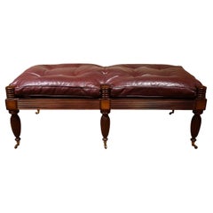 Attractive Regency Style Mahogany Bench with Button Tufted Leather Squab