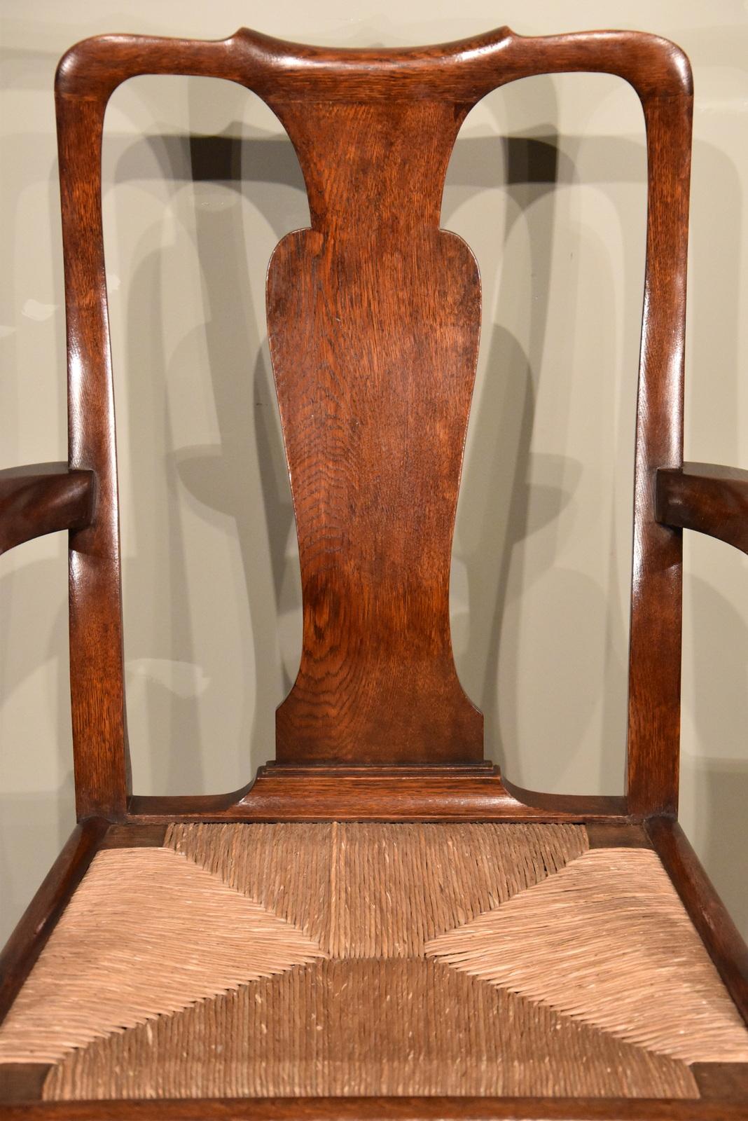 English Attractive Set of Eight George II Oak Dining Chairs