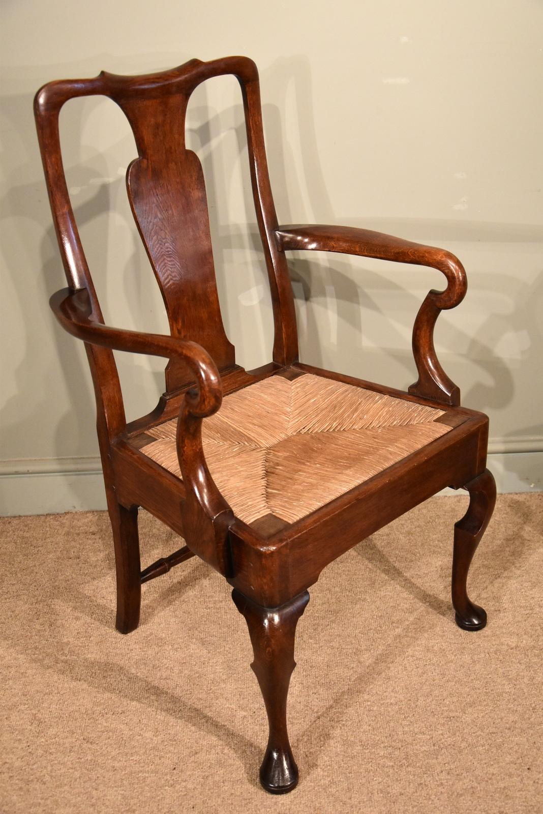 Attractive Set of Eight George II Oak Dining Chairs In Good Condition In Wiltshire, GB