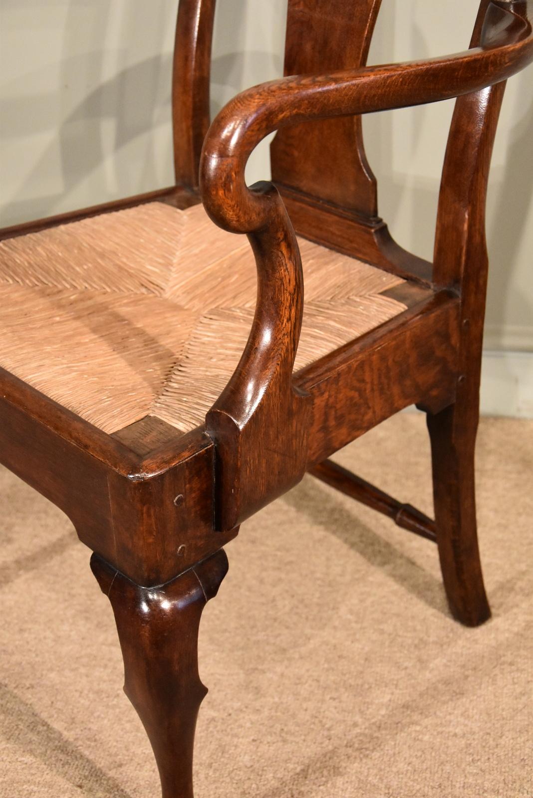 Attractive Set of Eight George II Oak Dining Chairs 2