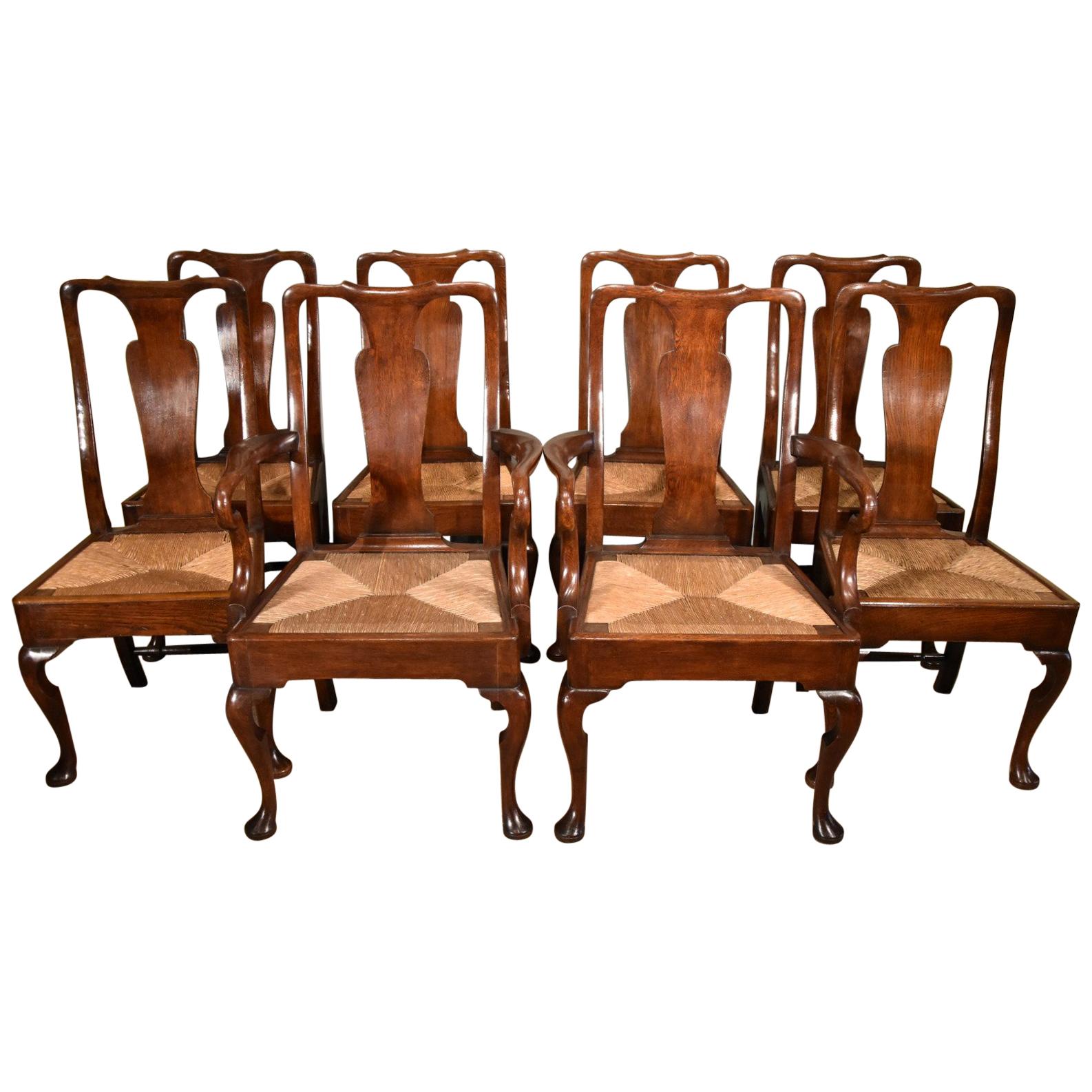 Attractive Set of Eight George II Oak Dining Chairs