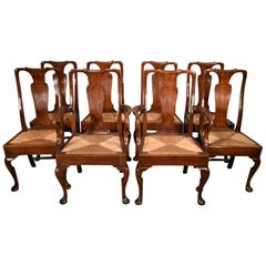 Attractive Set of Eight George II Oak Dining Chairs