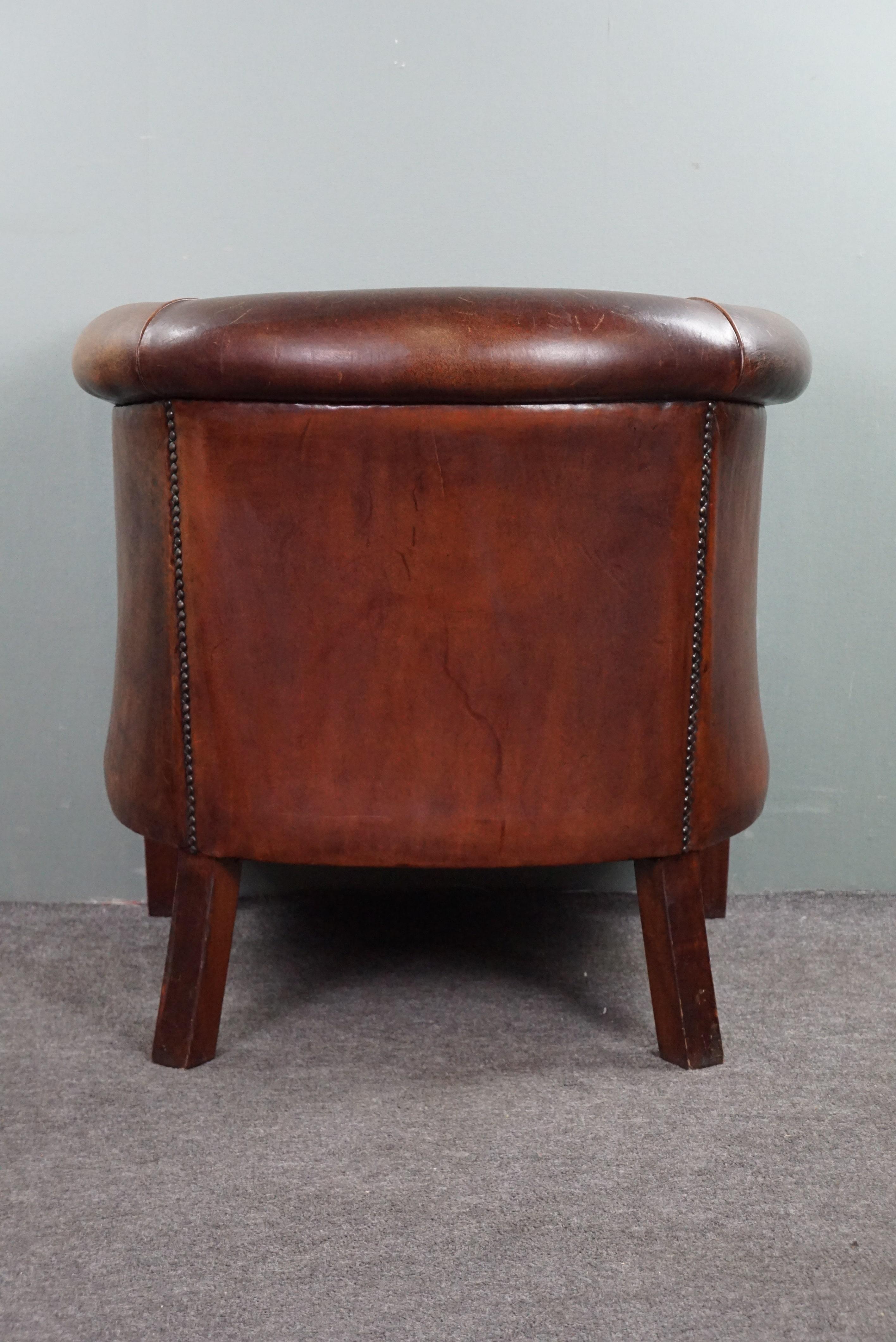 Attractive sheepskin leather club chair In Good Condition For Sale In Harderwijk, NL