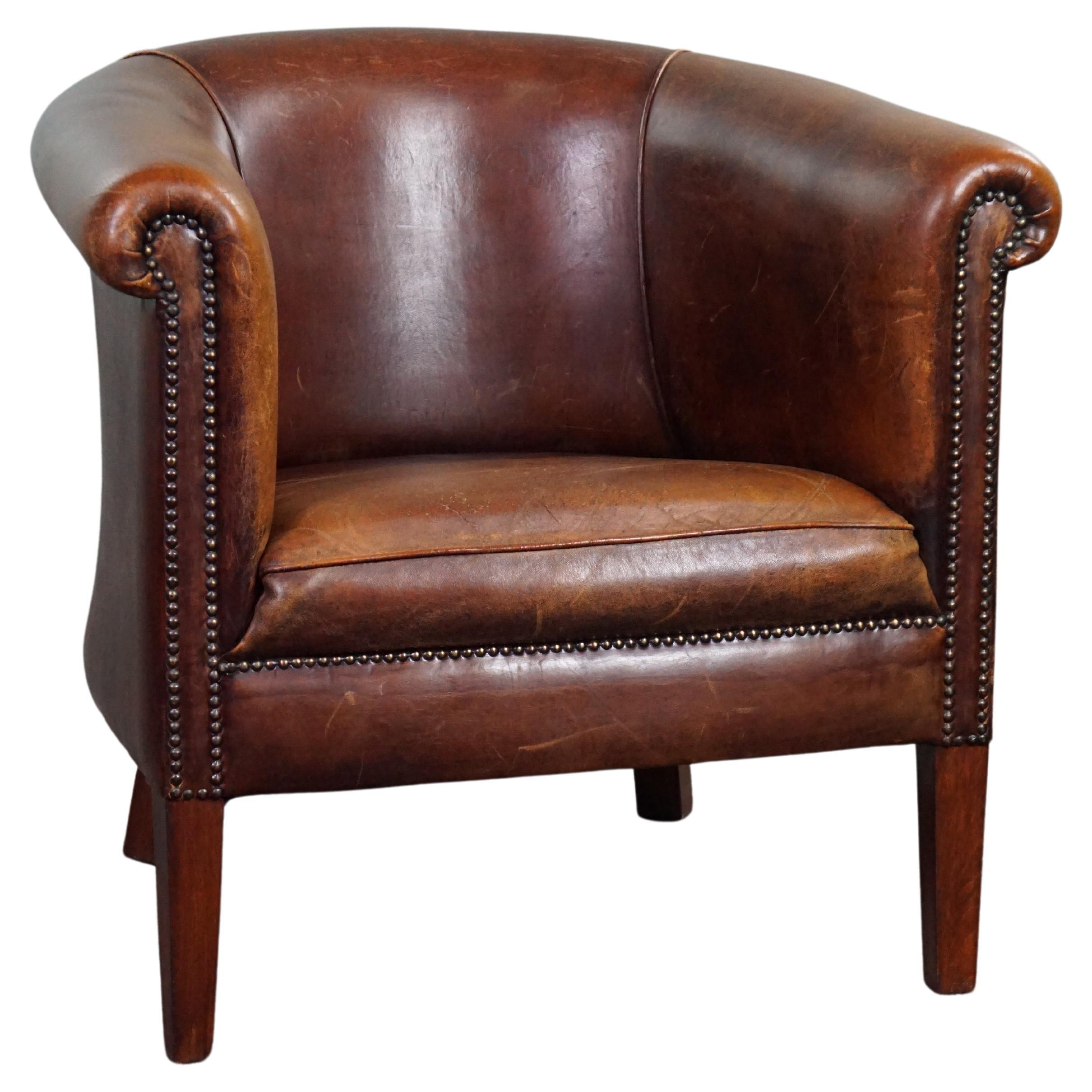 Attractive sheepskin leather club chair For Sale