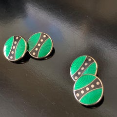 Attractive Silver Cufflinks with rich green enamel and Silver gilt.