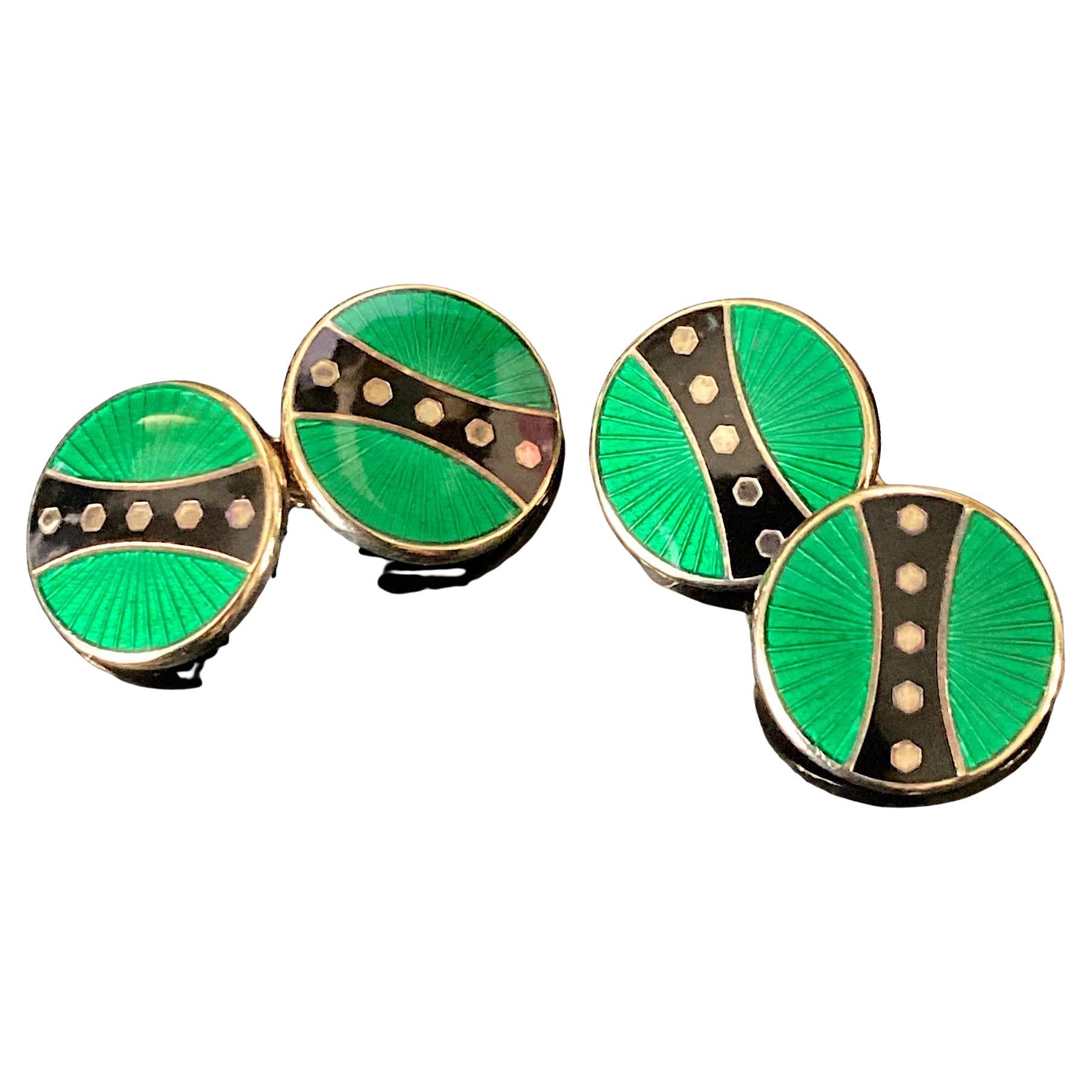 Attractive Silver Cufflinks with rich green enamel and Silver gilt.