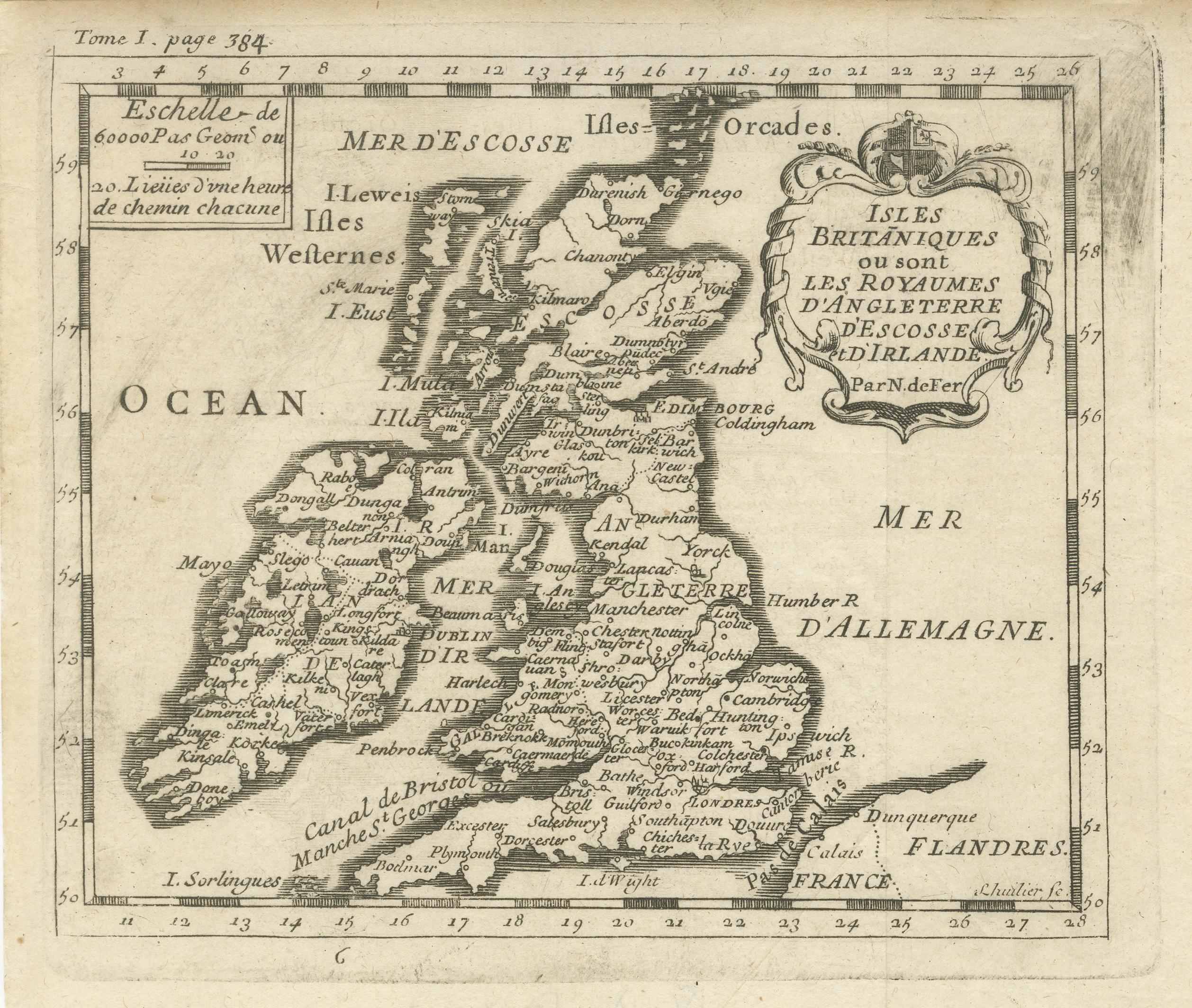 Jolie petite carte des îles britanniques avec cartouche décoratif État moyen - En vente à Langweer, NL