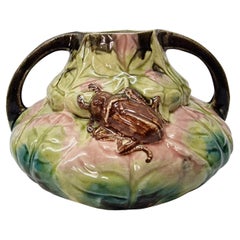 Attractive stag beetle ceramic flower handle vase, 1900, Art Nouveau, France