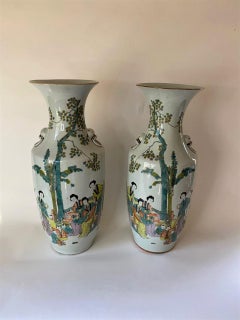 Attractive Tall Hand Painted Oriental Porcelain Vases