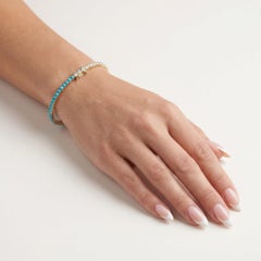 2.19ct Diamond & Turquoise 14K Yellow Gold Tennis Bracelet