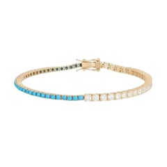 2.19ct Diamond & Turquoise 14K Yellow Gold Tennis Bracelet