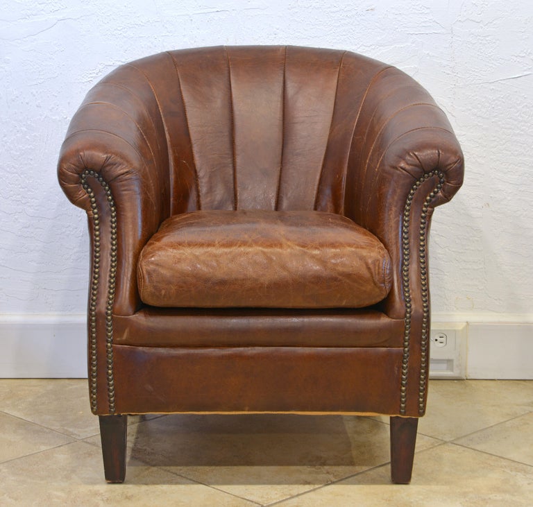 Attractive Vintage Art Deco Style Nail Head Trimmed Fan Back Leather