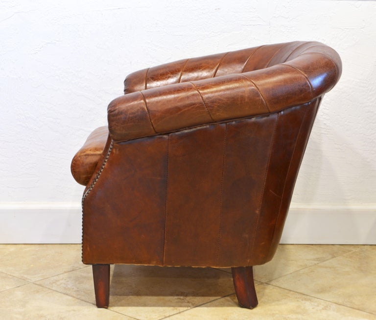 Attractive Vintage Art Deco Style Nail Head Trimmed Fan Back Leather