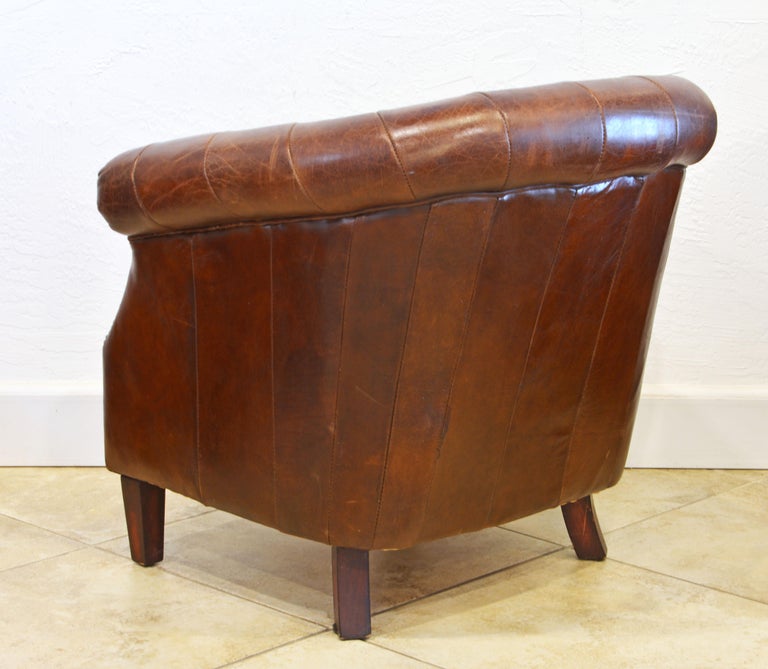 Attractive Vintage Art Deco Style Nail Head Trimmed Fan Back Leather