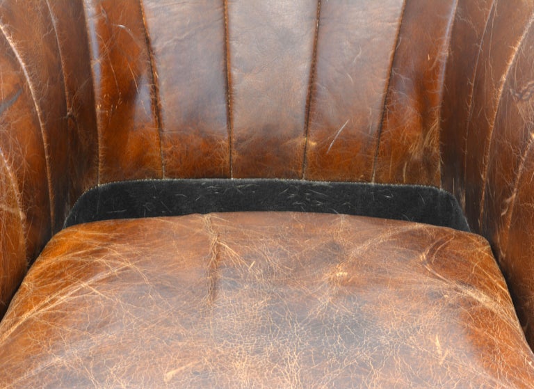 Attractive Vintage Art Deco Style Nail Head Trimmed Fan Back Leather