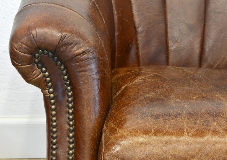 Attractive Vintage Art Deco Style Nail Head Trimmed Fan Back Leather