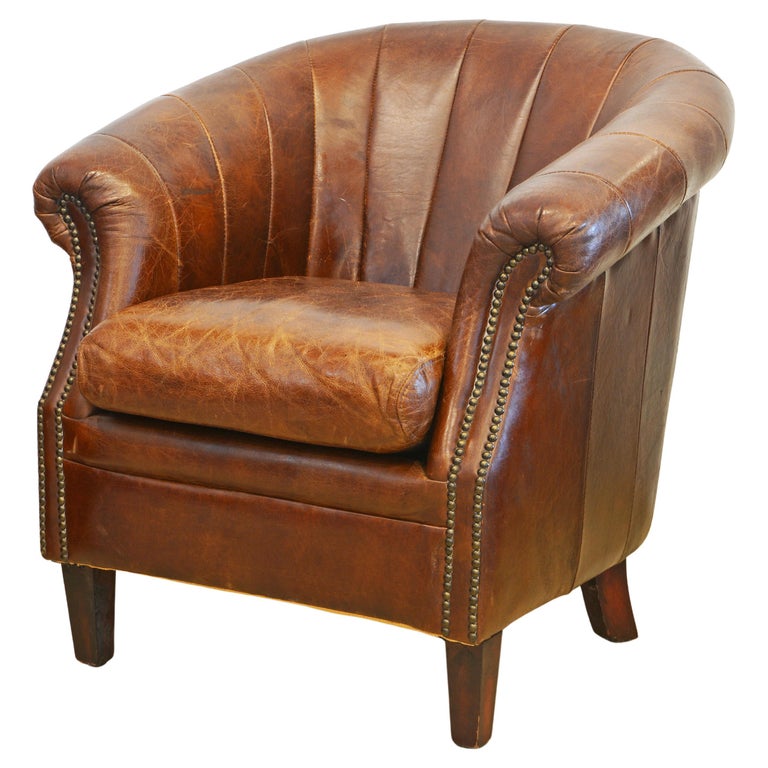 Attractive Vintage Art Deco Style Nail Head Trimmed Fan Back Leather