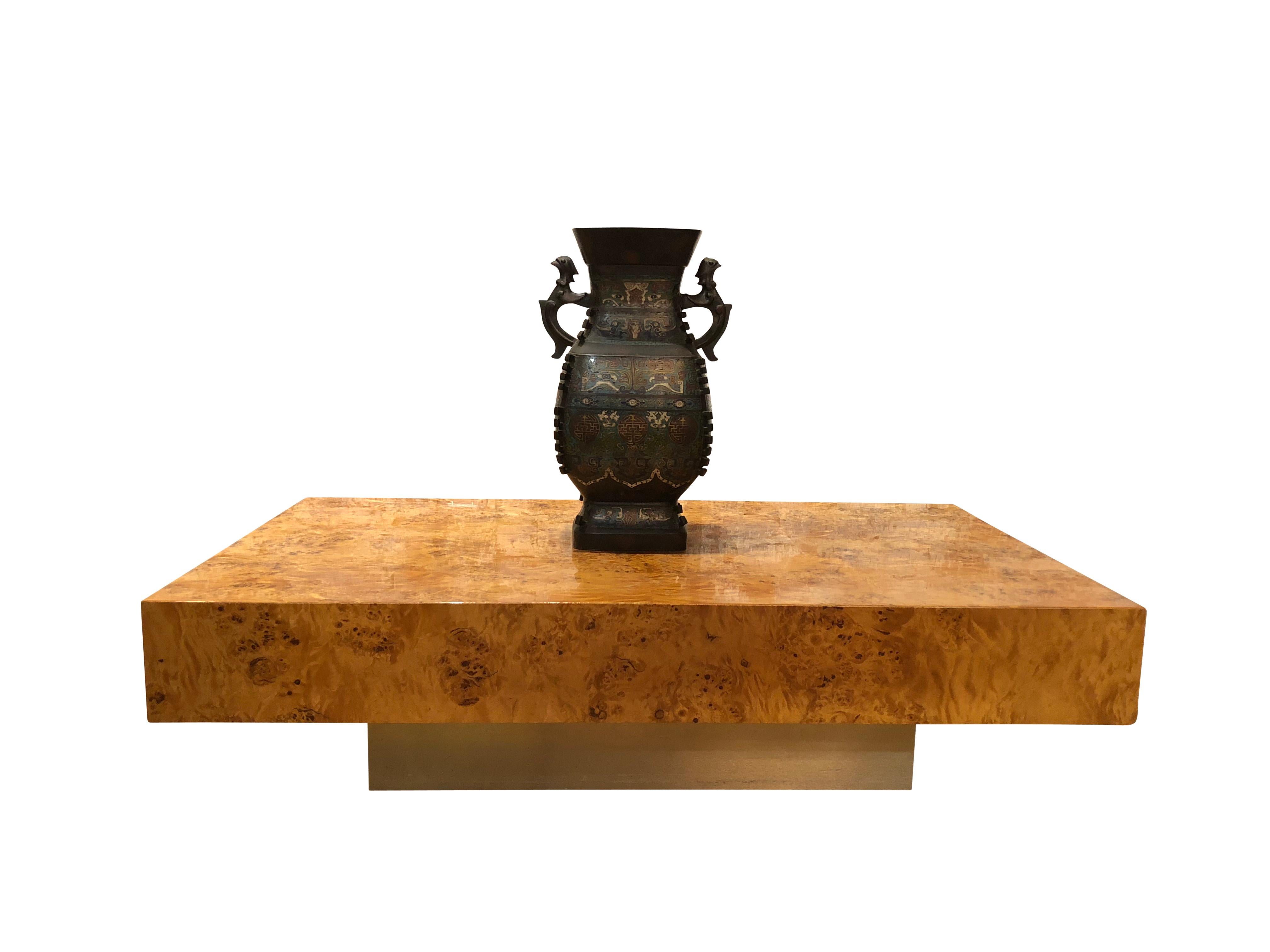 Hand-Crafted Attractive Vintage French Burl Wood Coffee Table Made by Christofle Paris