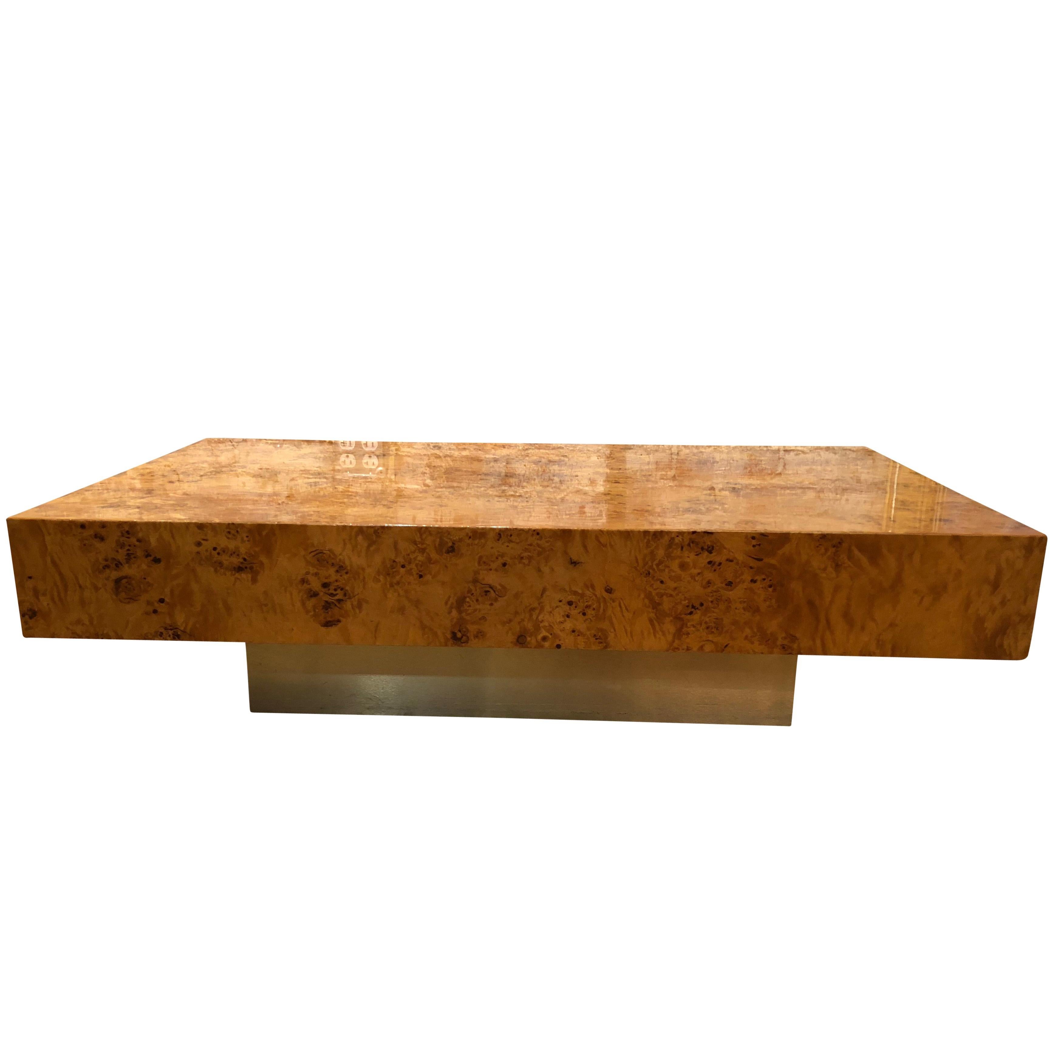 Attractive Vintage French Burl Wood Coffee Table Made by Christofle Paris