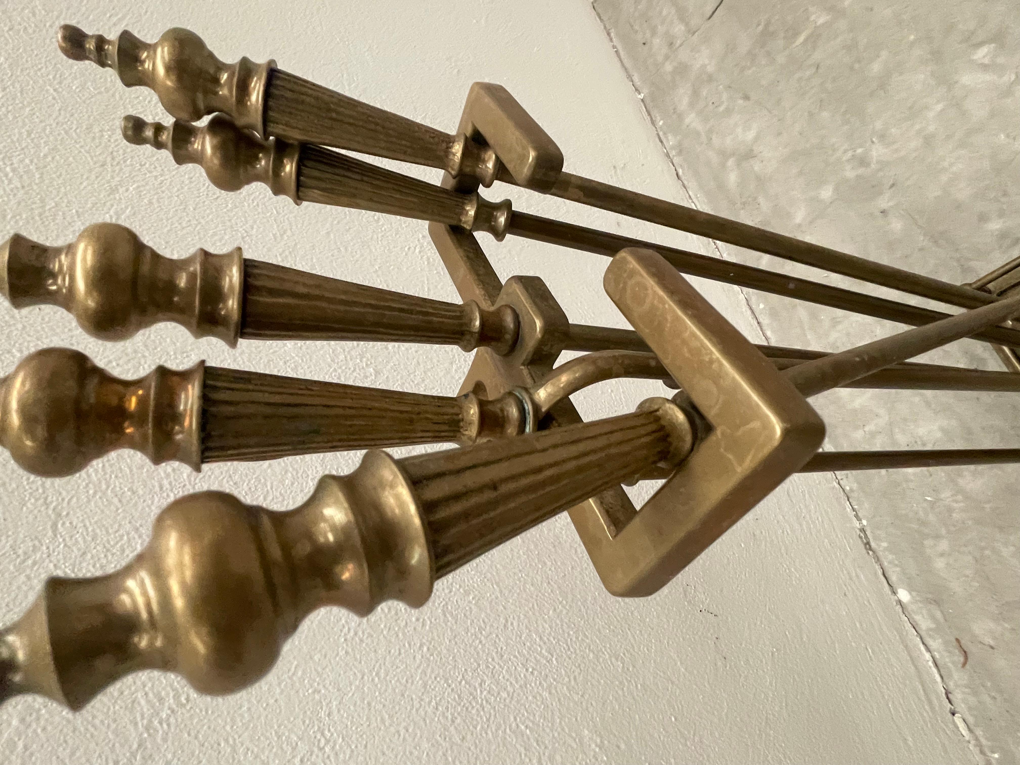Late 20th Century Vintage brass fireplace tools For Sale