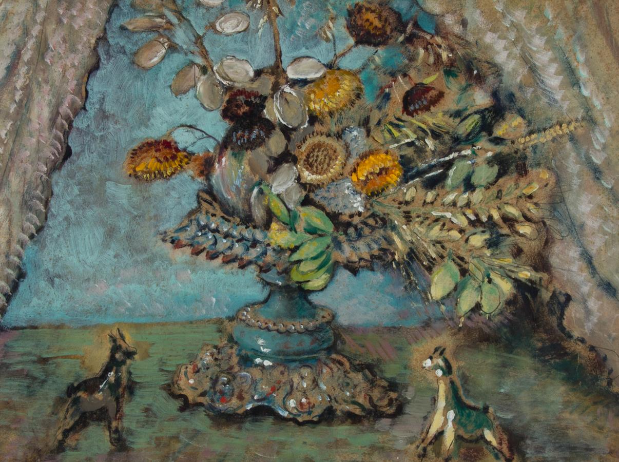 A bold and vivid impressionist still life attributed to Adrian Hill. Here the artist has captured an ornate vase of yellow sunflowers. Attributed to Hill due to the similarities stylistically to other known works by the artist and the inscription to