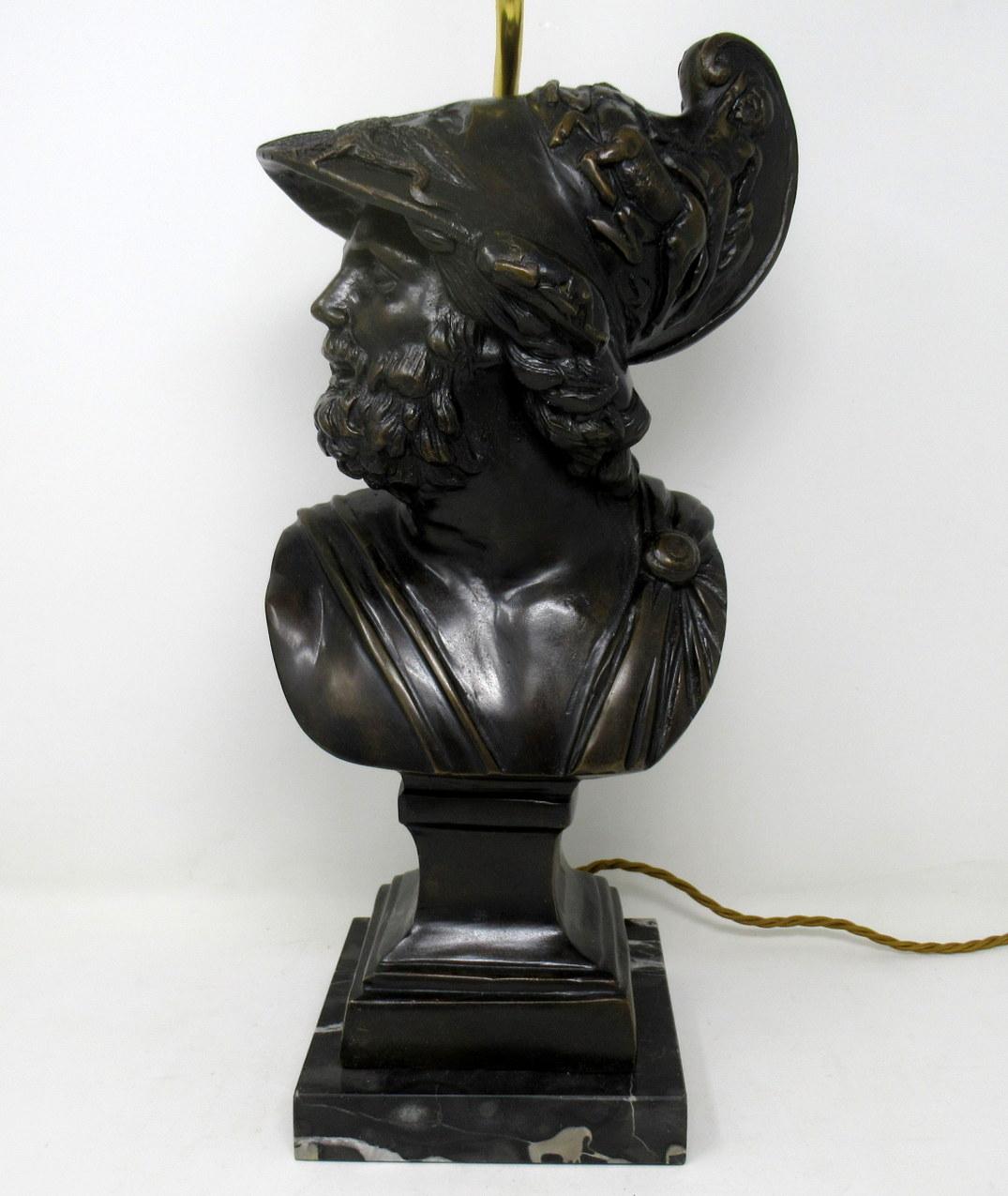 A very impressive and superbly cast patinated bronze bust of ajax turning to dexter, of good size proportions, after the antique, attributed to Benedetto Boschetti (1820-1860). Now converted to an electric table lamp, mid-19th century. 

Wearing a