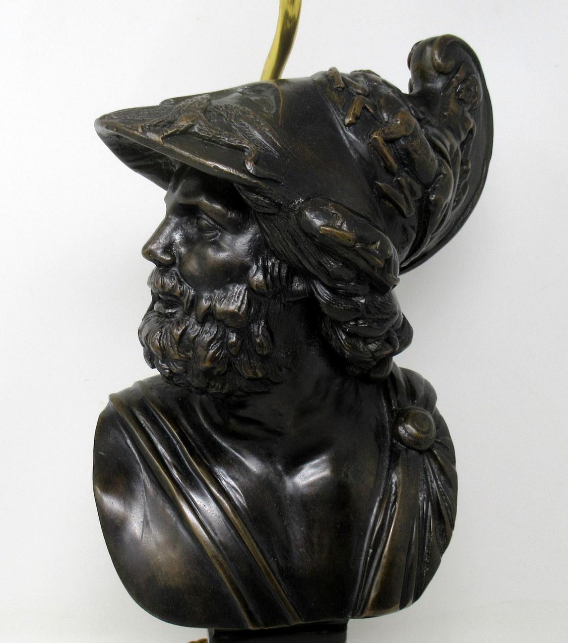 19th Century Attrib Benedetto Boschetti Bronze Male Bust of Ajax Greek Lamp Mythological Hero