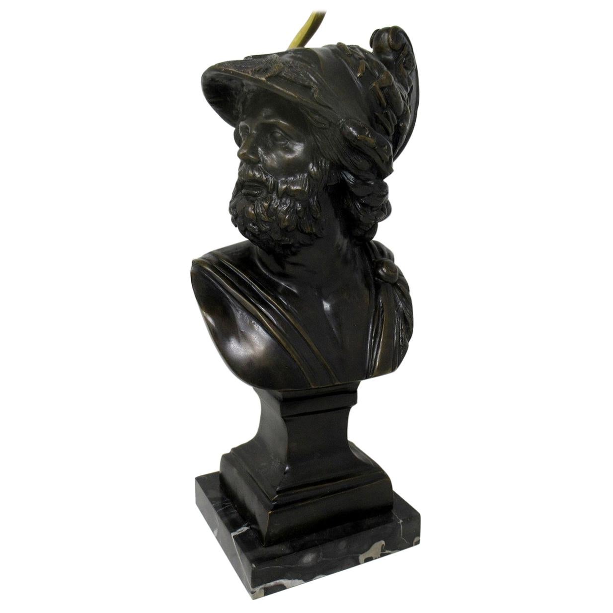 Attrib Benedetto Boschetti Bronze Male Bust of Ajax Greek Lamp Mythological Hero