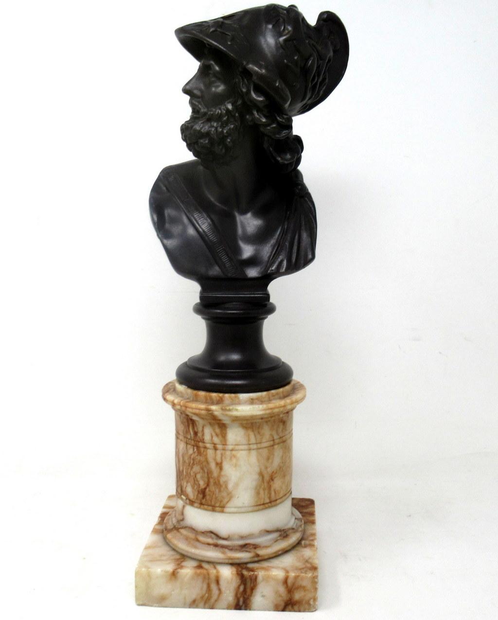 A very impressive & superbly cast patinated bronzed metal bust of Ajax Turning to Dexter, of generous proportions, after the Antique, attributed to Benedetto Boschetti (1820-1860). Mid to late Nineteenth Century. 

Wearing a Helmet cast with