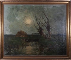 Attribut. Gebürsteter Jan Brouwer (1872-1936) – frühes 20. Jahrhundert, Öl, Mondlicht am Fluss