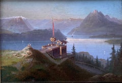 Collectors Cabinet Lake Lucerne 19th Century Miniature Swiss Alps mountain
