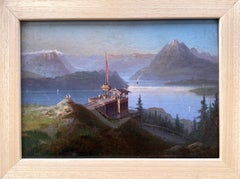 Antique Collectors Cabinet Lake Lucerne 19th Century Miniature Swiss Alps mountain 