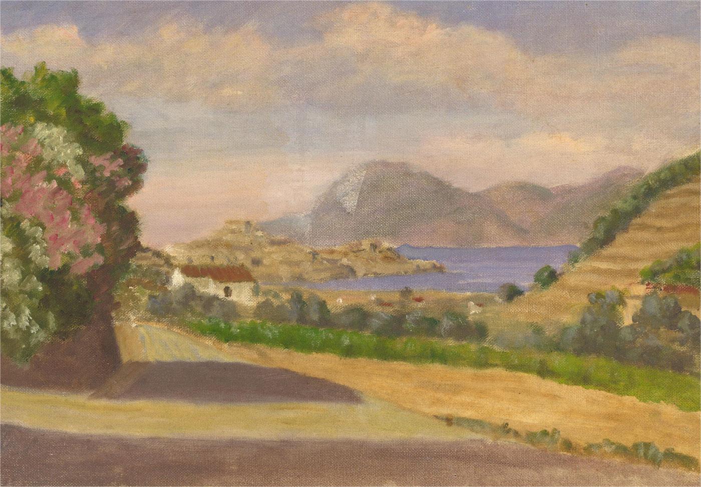 Attrib. Jean-Baptiste Granger Landscape Painting – Attribut. Ölgemälde "Towards a Lake" von Jean-Baptiste Granger (1911-1974), Mitte des 20. Jahrhunderts