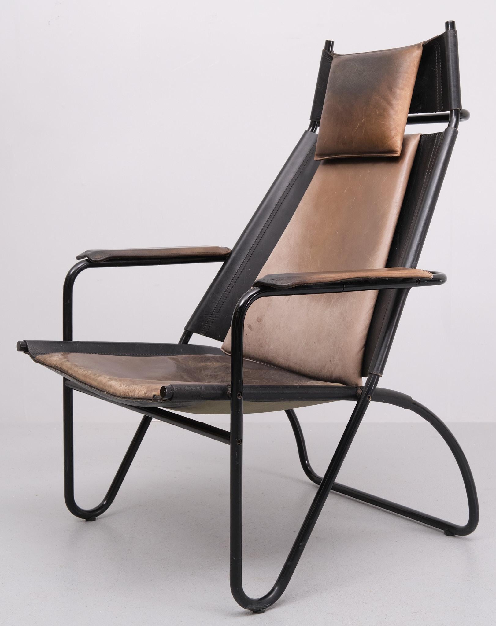Mid-Century Modern attrib Lina Bo Bardi Leather lounge chair Brazil  For Sale