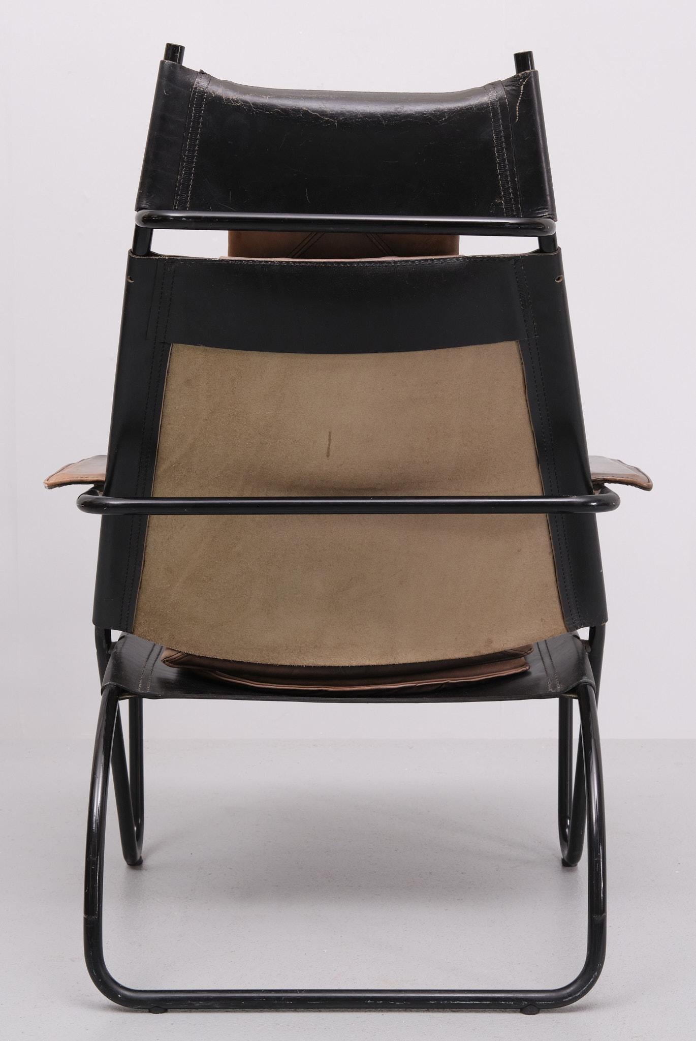 Brazilian attrib Lina Bo Bardi Leather lounge chair Brazil  For Sale
