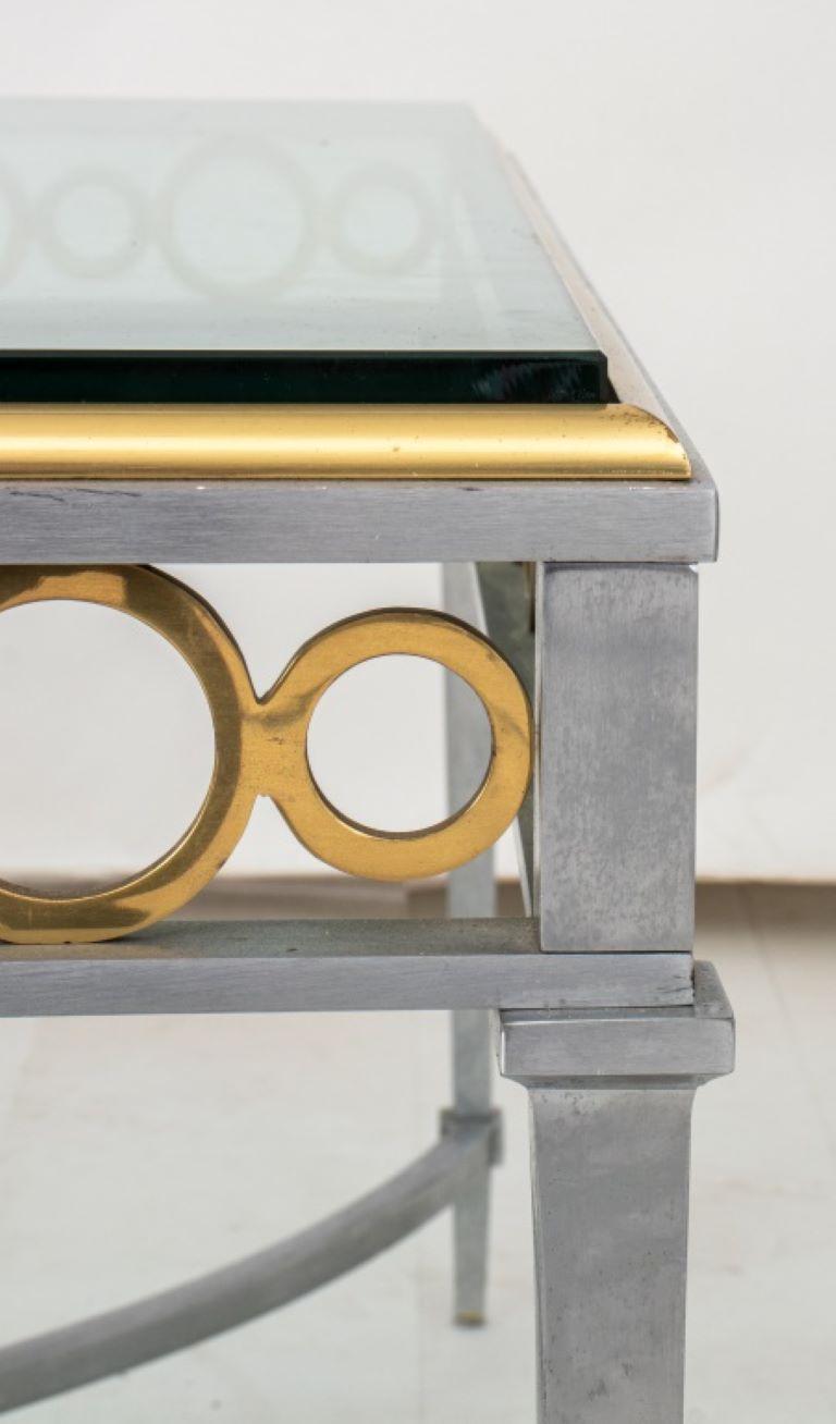 Attribut. Maison Jansen Couchtisch aus Bronze und Glas (20. Jahrhundert) im Angebot