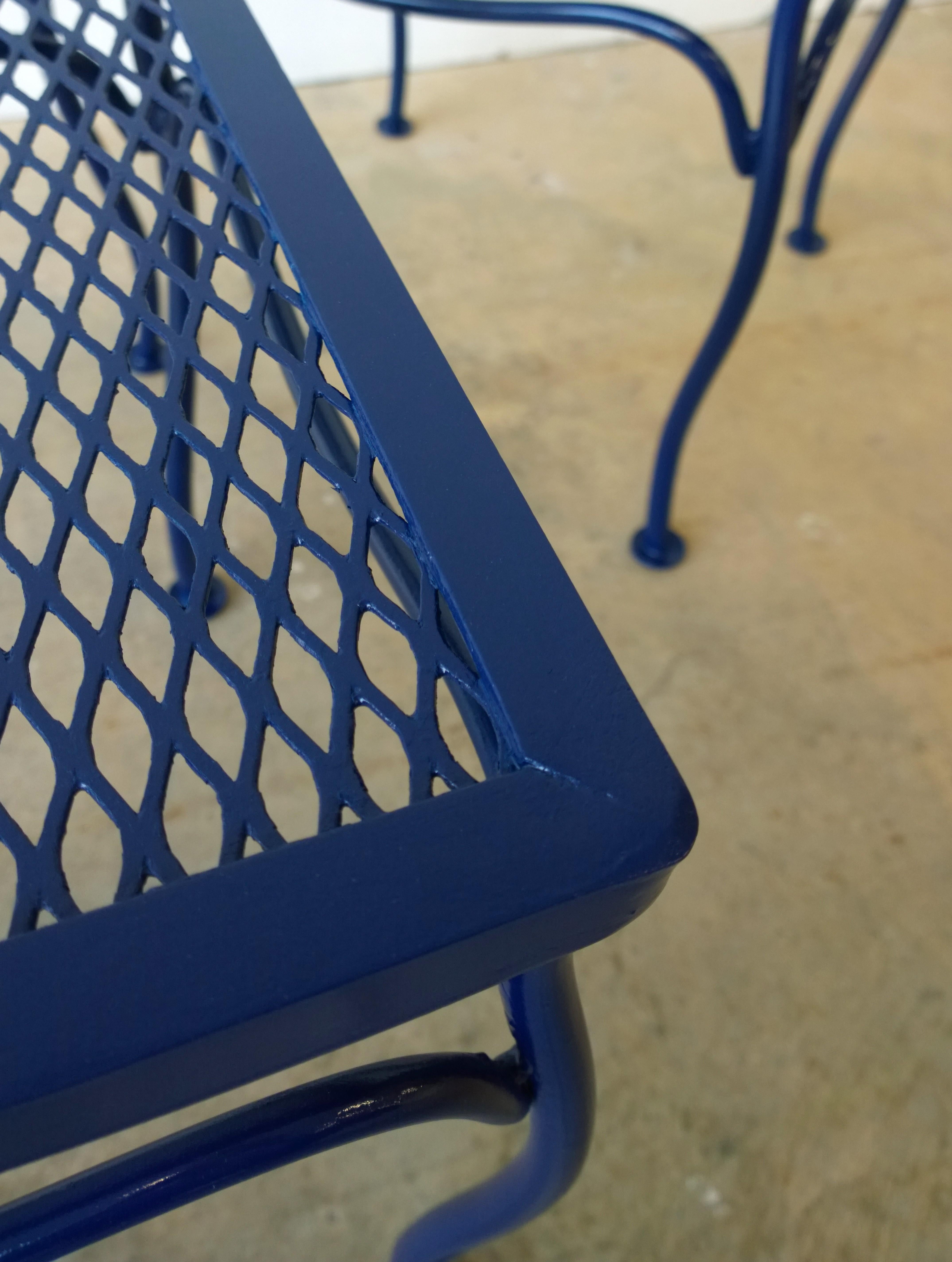 John Salterini Attributed Wrought Iron Enameled in Blue Patio/Garden Stools Pair In Good Condition In Houston, TX