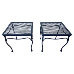 John Salterini Attributed Wrought Iron Enameled in Blue Patio/Garden Stools Pair