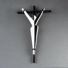 Attrib. to Roger Capron : "Christ on the cross", enameled ceramic C.1950/70