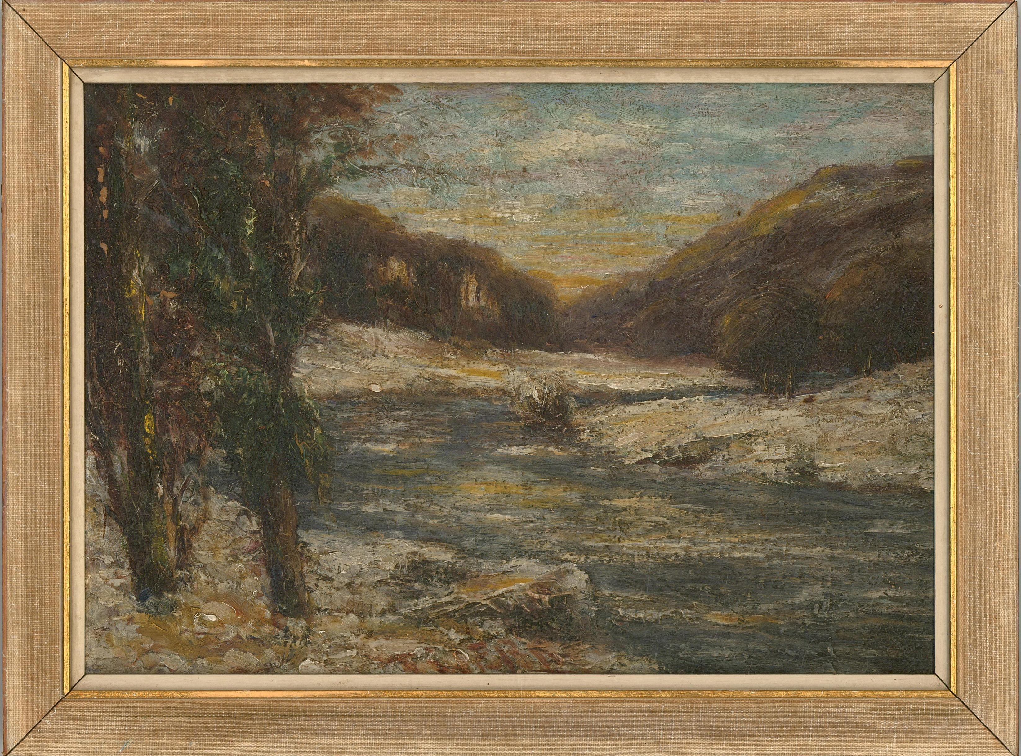Attrib. Valter Berzins (1925-2009) - Framed Mid 20th Century Oil, Winter River For Sale 2