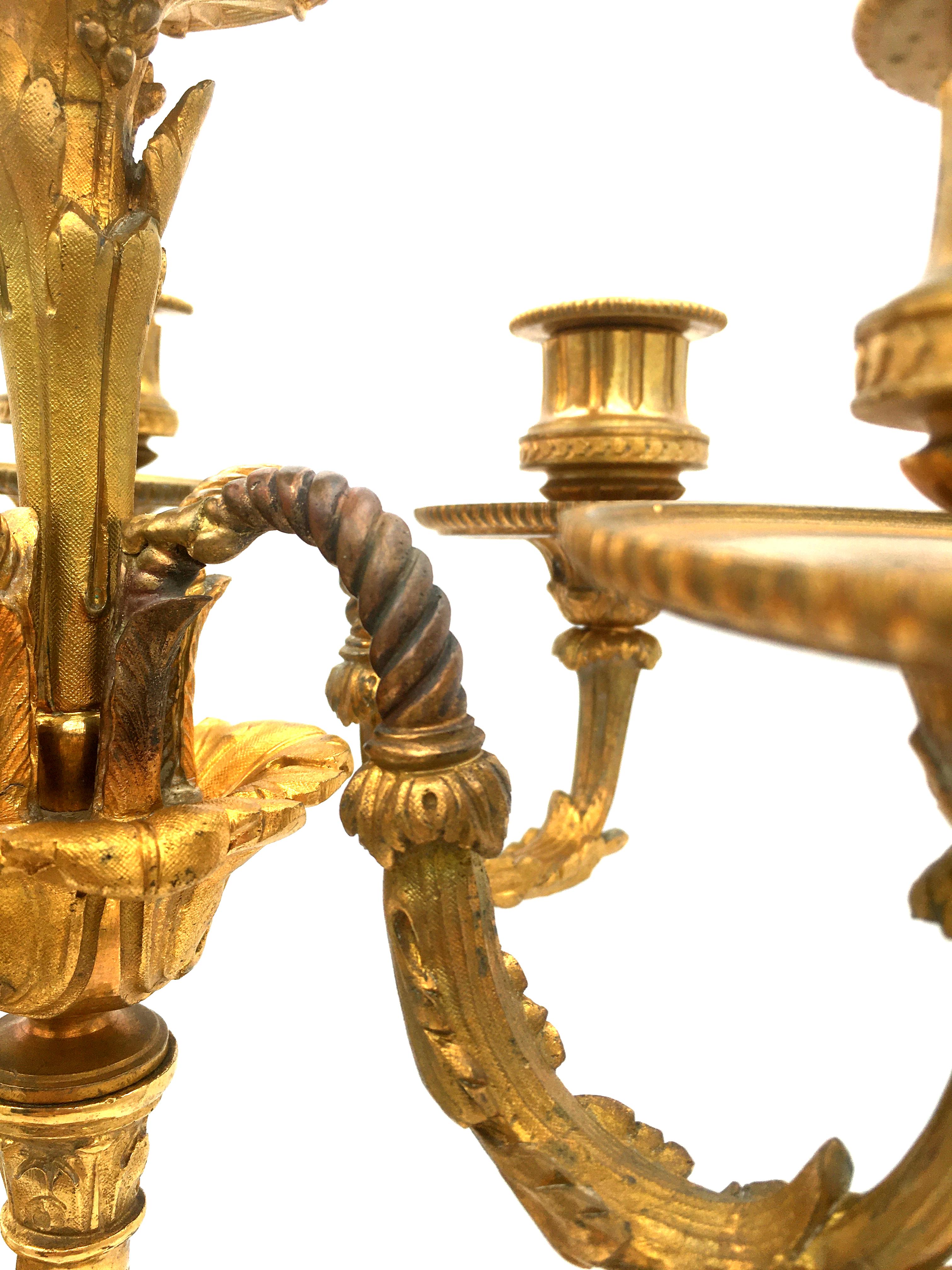 CLODION - French Pair of Candelabra Ormolu & Red Marble with Putti - 19th France For Sale 4