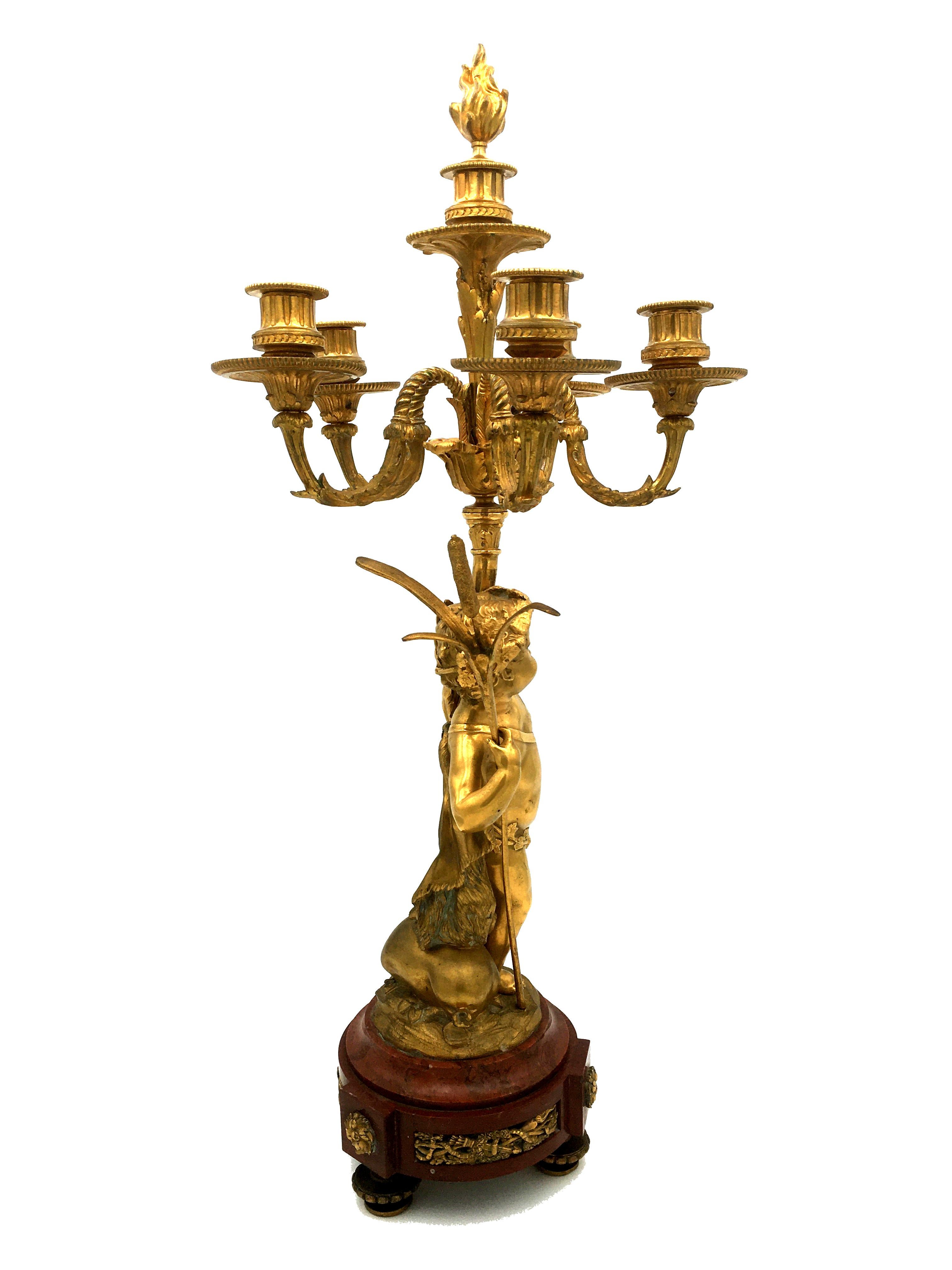 CLODION - French Pair of Candelabra Ormolu & Red Marble with Putti - 19th France For Sale 8