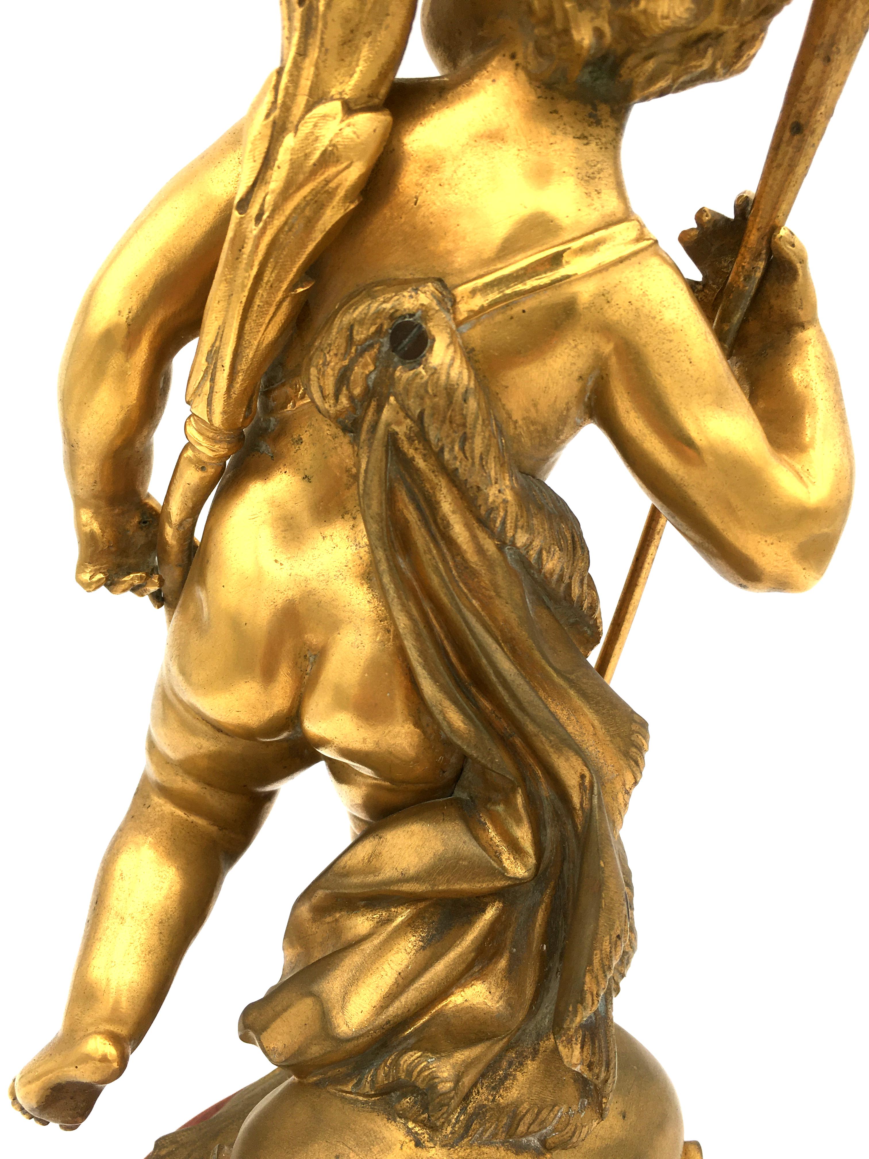 CLODION - Paire de candélabres en bronze doré et marbre rouge avec Putti - 19ème France en vente 11