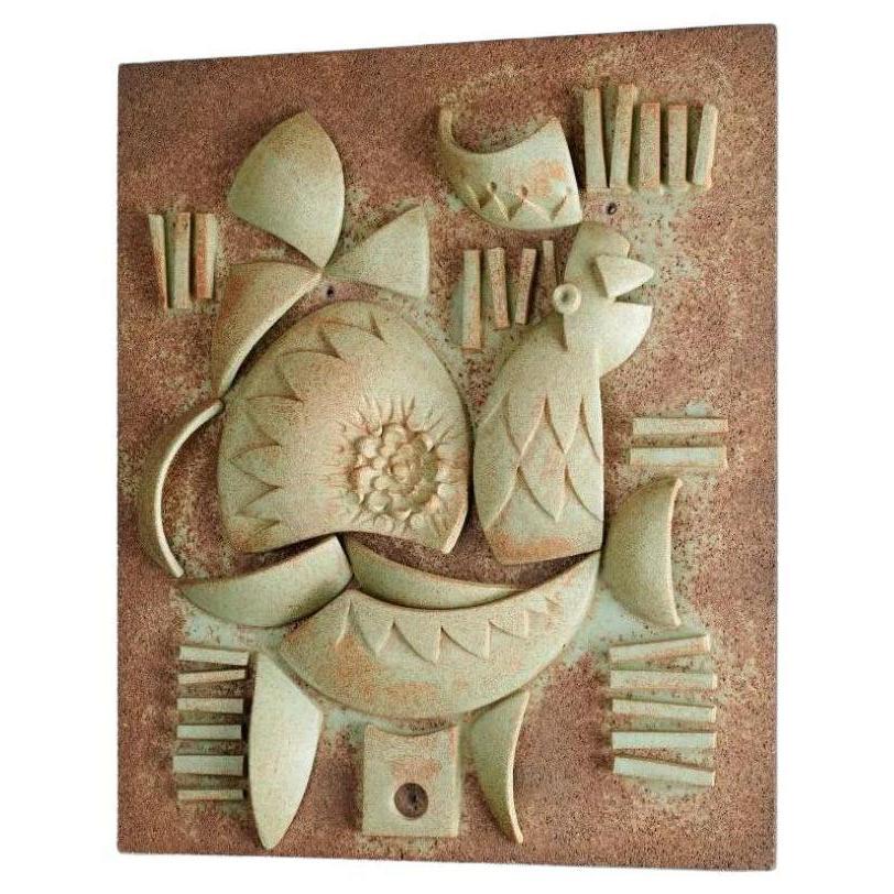 Attribué à Jean Brisy (1924-1991) Plaque murale en relief en céramique