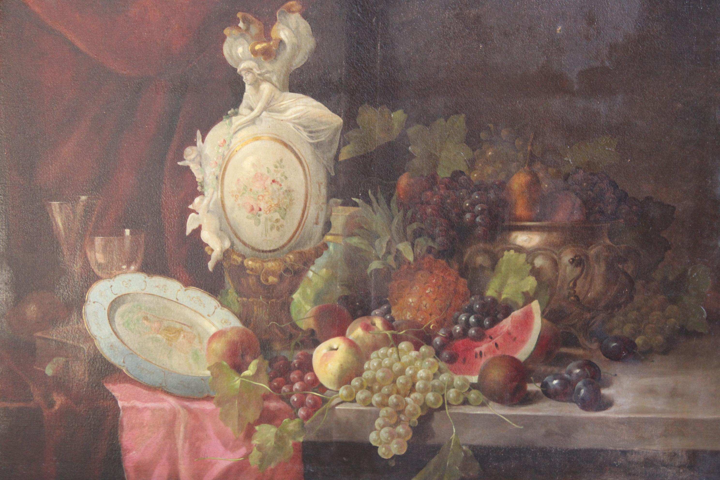 Alois Zabehlicky 'Vienna 1883-1962'Still Life with Roses and Fruits For Sale 11