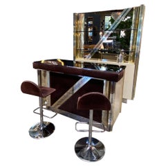 Attribute to Willy Rizzo Flat Dry Bar in Chrome and Brass, Italy, 1970s