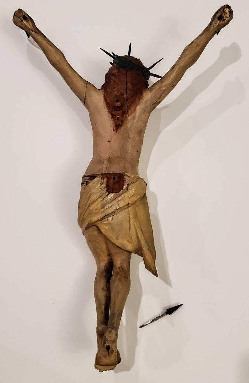 Paint 18th Century Spanish Baroque Period Christ Crucified Altar Sculpture For Sale